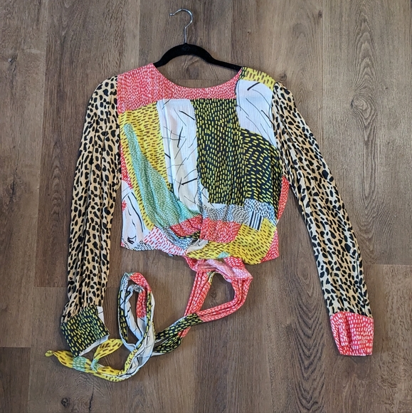 LAST CHANCE Anthropologie Patchwork Wrap Crop Top - Picture 2 of 7